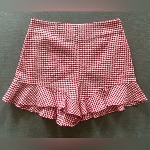 Red Seer Sucker Shorts with Ruffled Lining